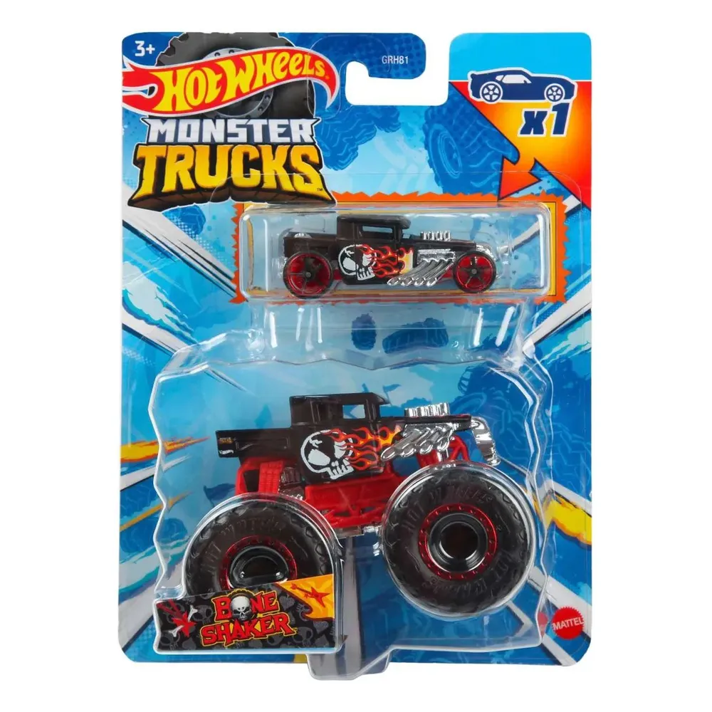 Машинка Hot Wheels Monster Trucks Bone Shaker 1:64 плюс машинка GRH82